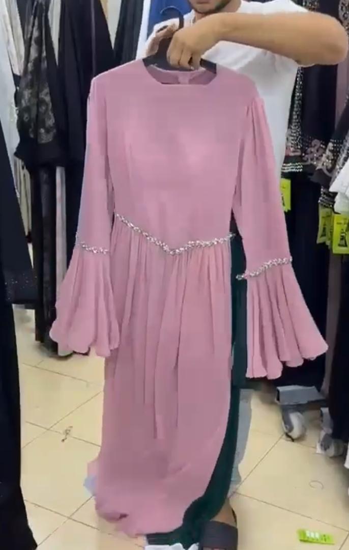 Abaya Rose Manches Plissées